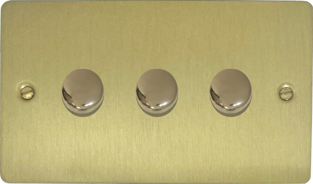 Flat Satin Brass 3 Gang LED Dimmer