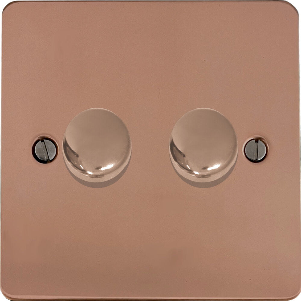 Flat Bright Copper 2 Gang 120W LED Dimmer