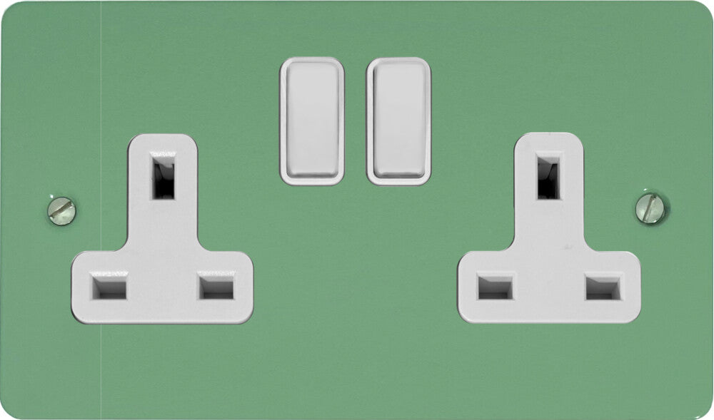 Flat Sage Green 2 Gang Socket (White Switches)