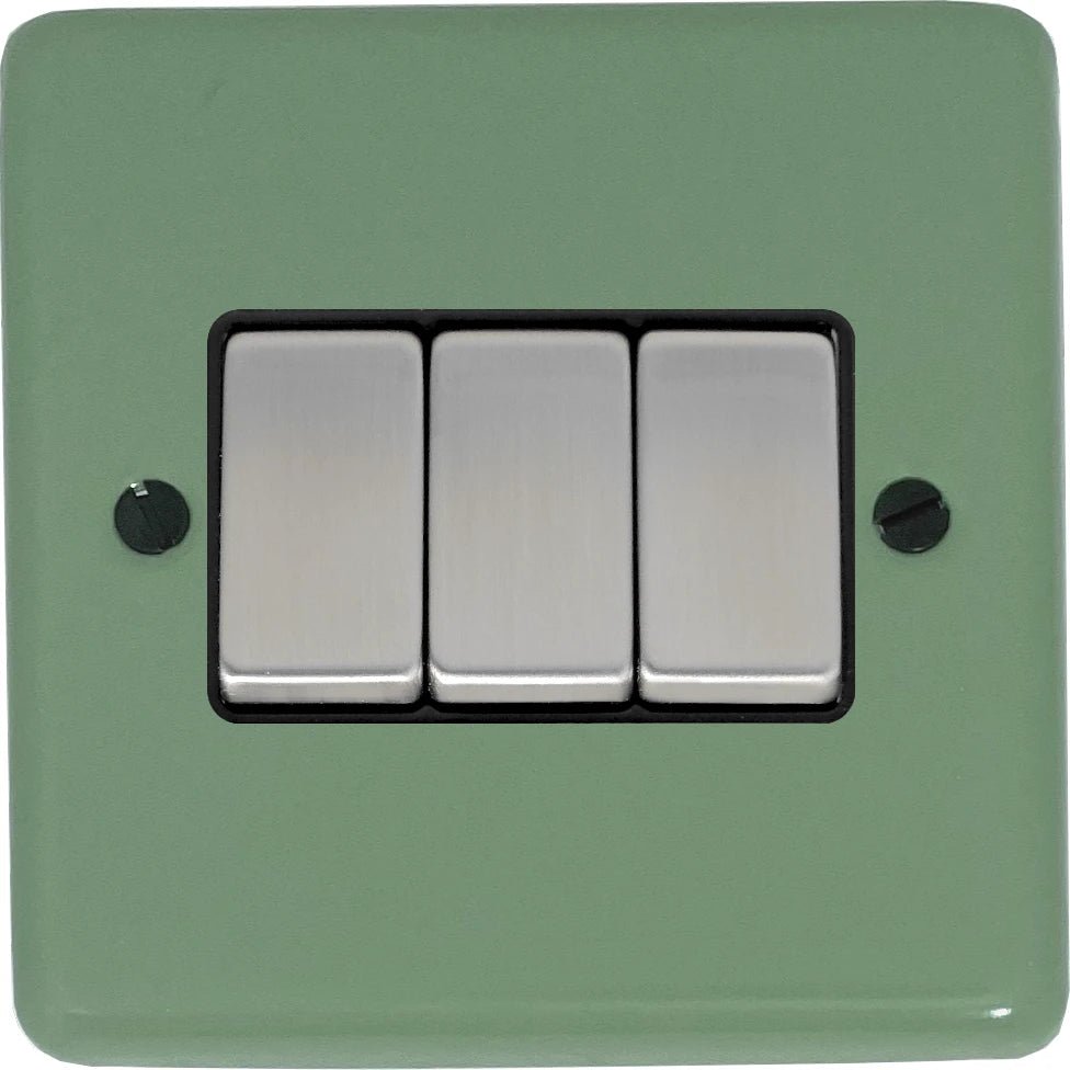 Classic Sage Green 3 Gang Switch (Satin Chrome Switch/Black Insert)