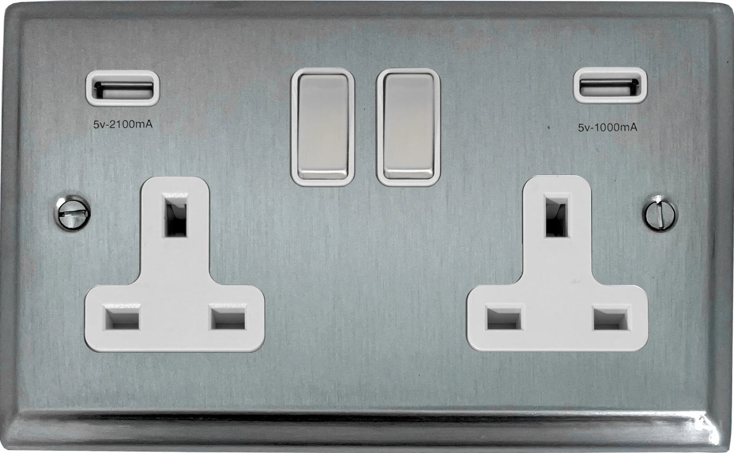 Deco Satin Chrome 2 Gang Socket C/W Usb Ports