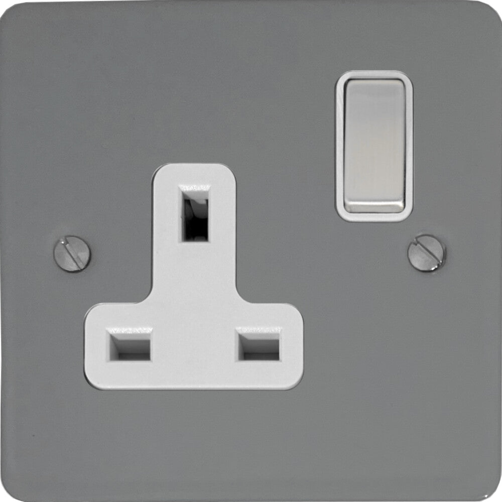 Flat Light Grey 1 Gang Switched Socket