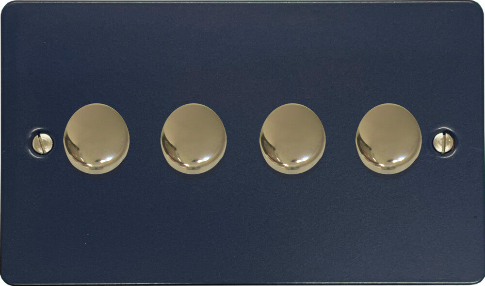 Flat Blue 4 Gang LED Dimmer (Polished Brass Caps)