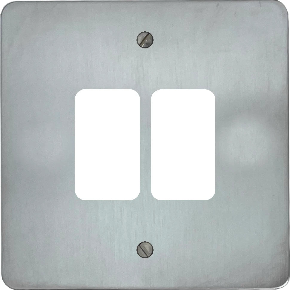 Flat Satin Chrome 2 Gang Grid Plate