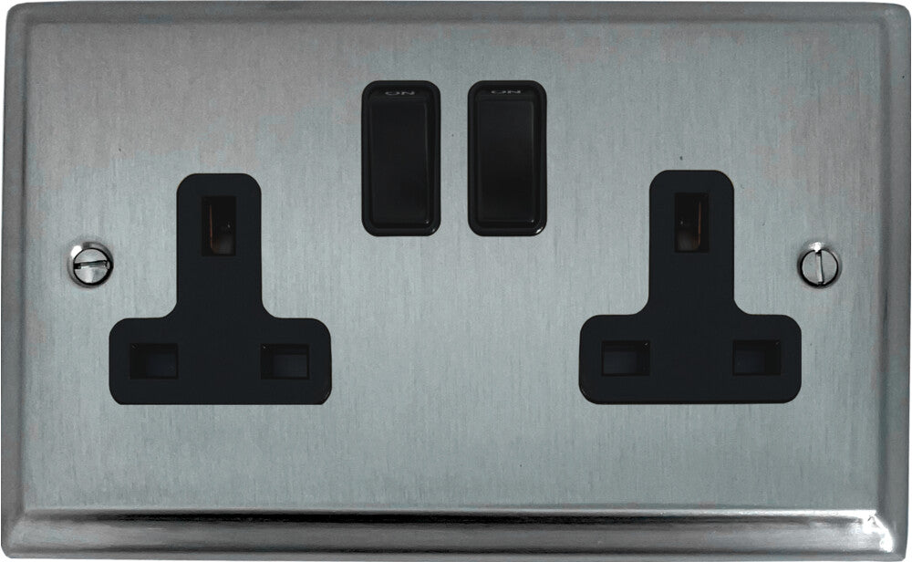 Deco Satin Chrome 2 Gang Socket