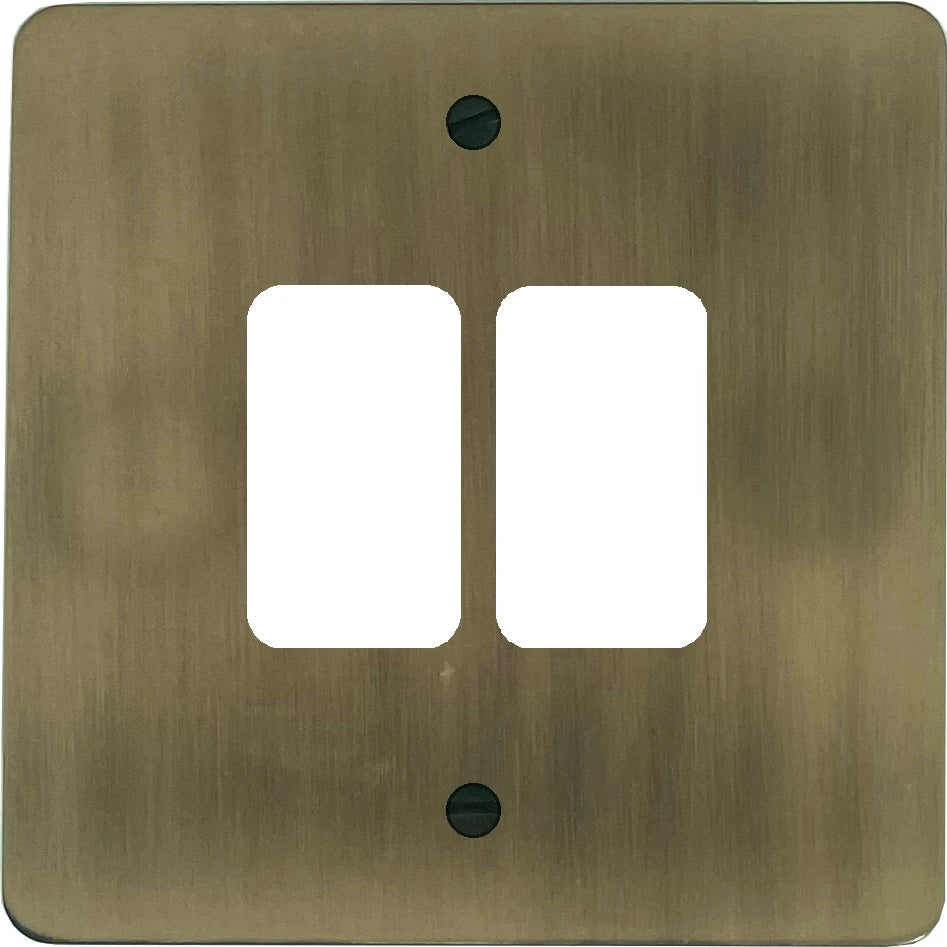 Flat Light Antique Brass 2 Gang Grid Plate