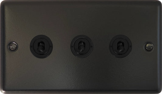 Contour Flat Black 3 Gang Toggle Switch (Black Toggles)