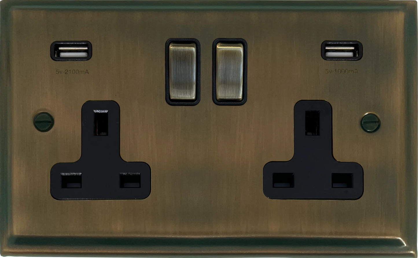 Deco Antique Brass 2 Gang USB Socket (Brass Switch)