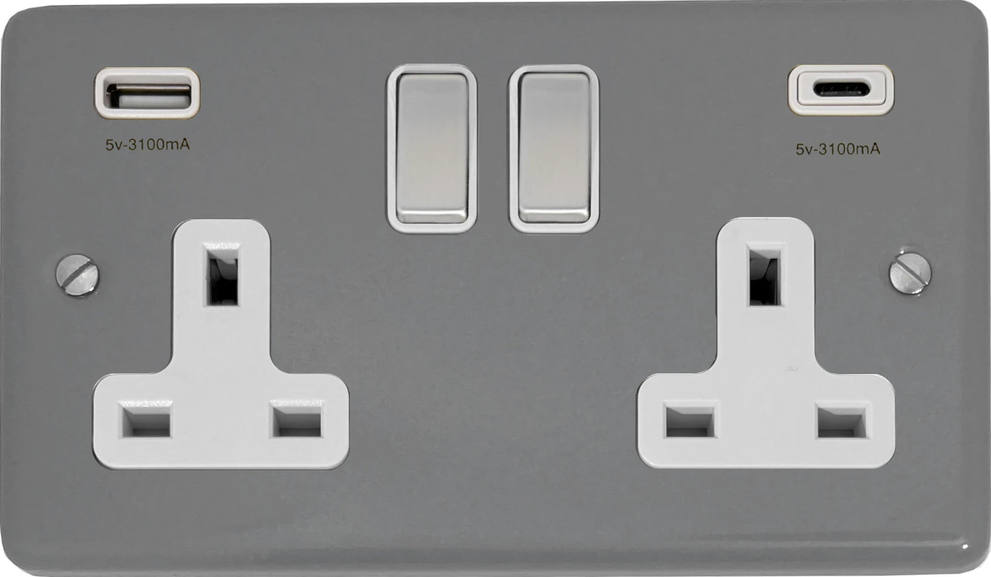 Contour Light Grey 2 Gang Socket C/W USBC Ports