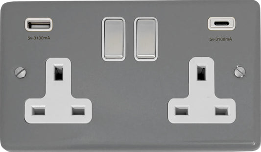 Contour Light Grey 2 Gang Socket C/W USBC Ports