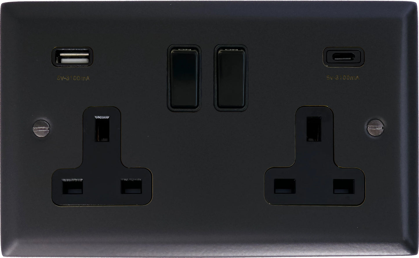 Spectrum Flat Black 2 Gang Socket with USBC