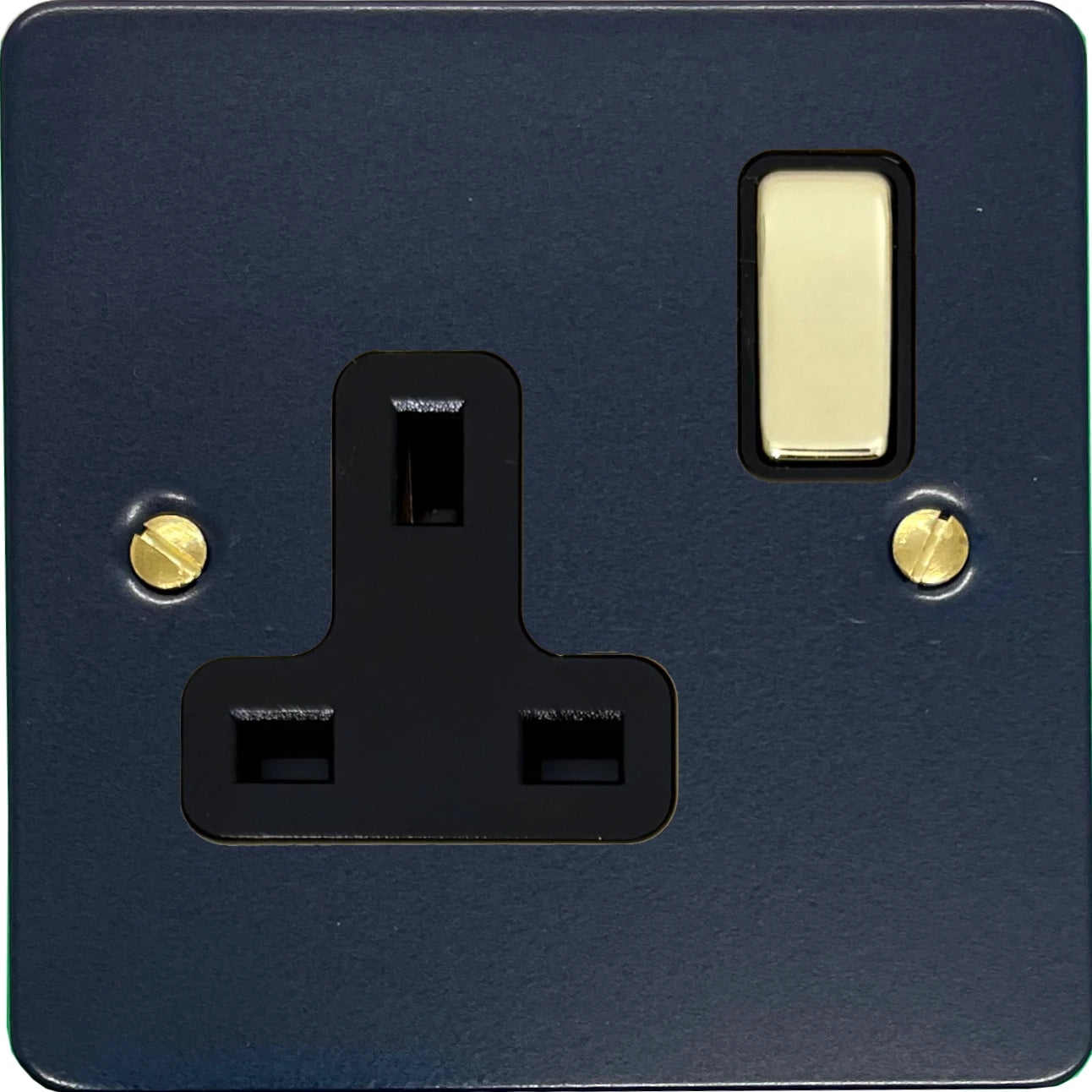 Flat Blue 1 Gang Socket (Polished Brass Switch/Black Insert)