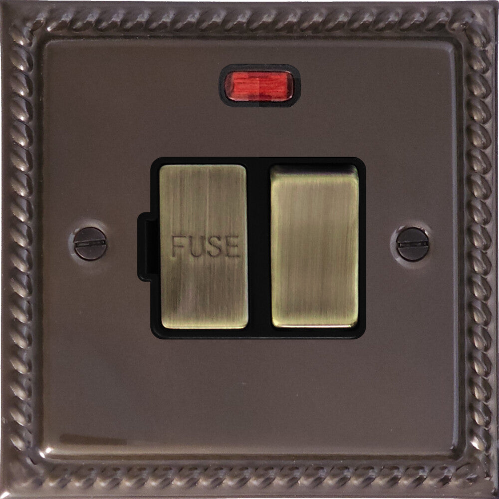 Georgian Medium Bronze Switched Fuse Spur with Neon (Antique Brass Switch)