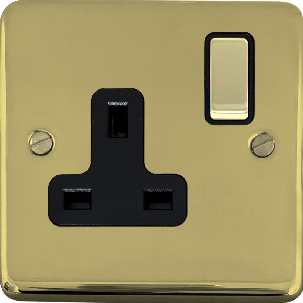 Contour Polished Brass 1 Gang Switch (Black Insert/ Brass Switch)
