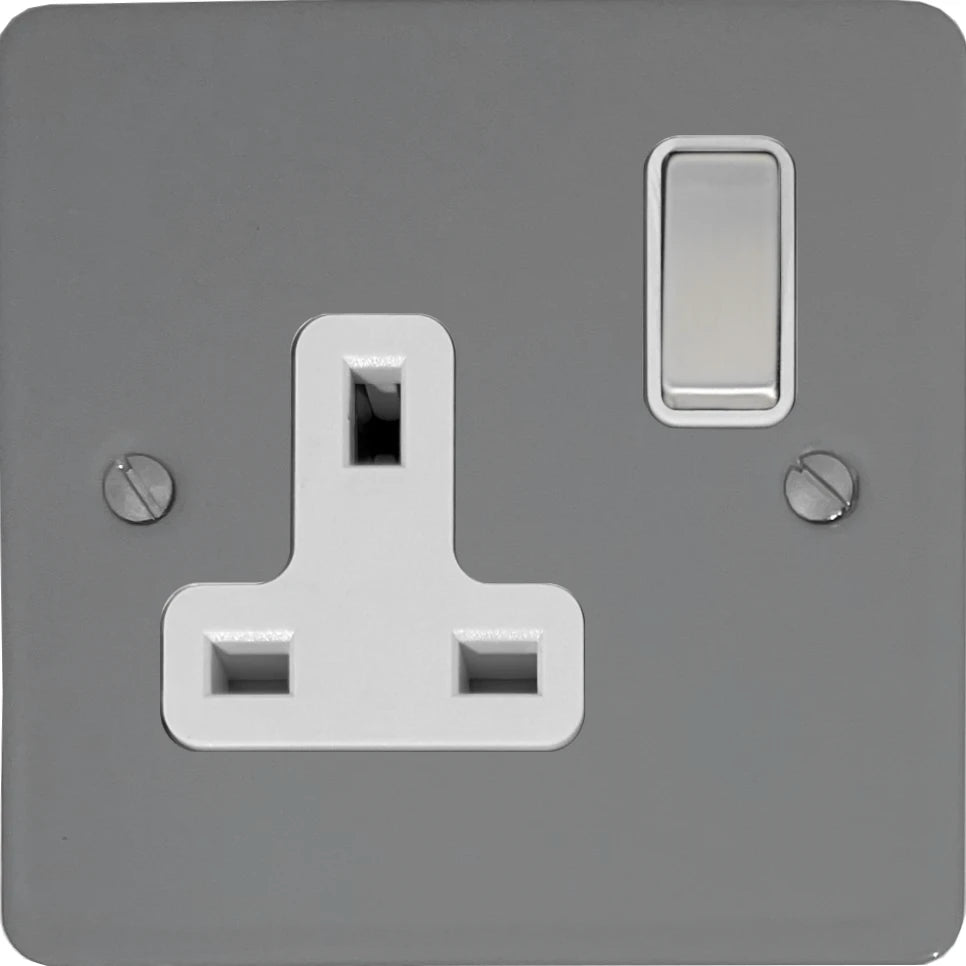 Flat Light Grey 1 Gang Switched Socket