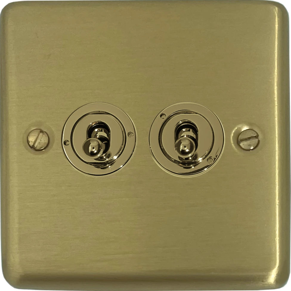 Contour Satin Brass 2 Gang Toggle Switch