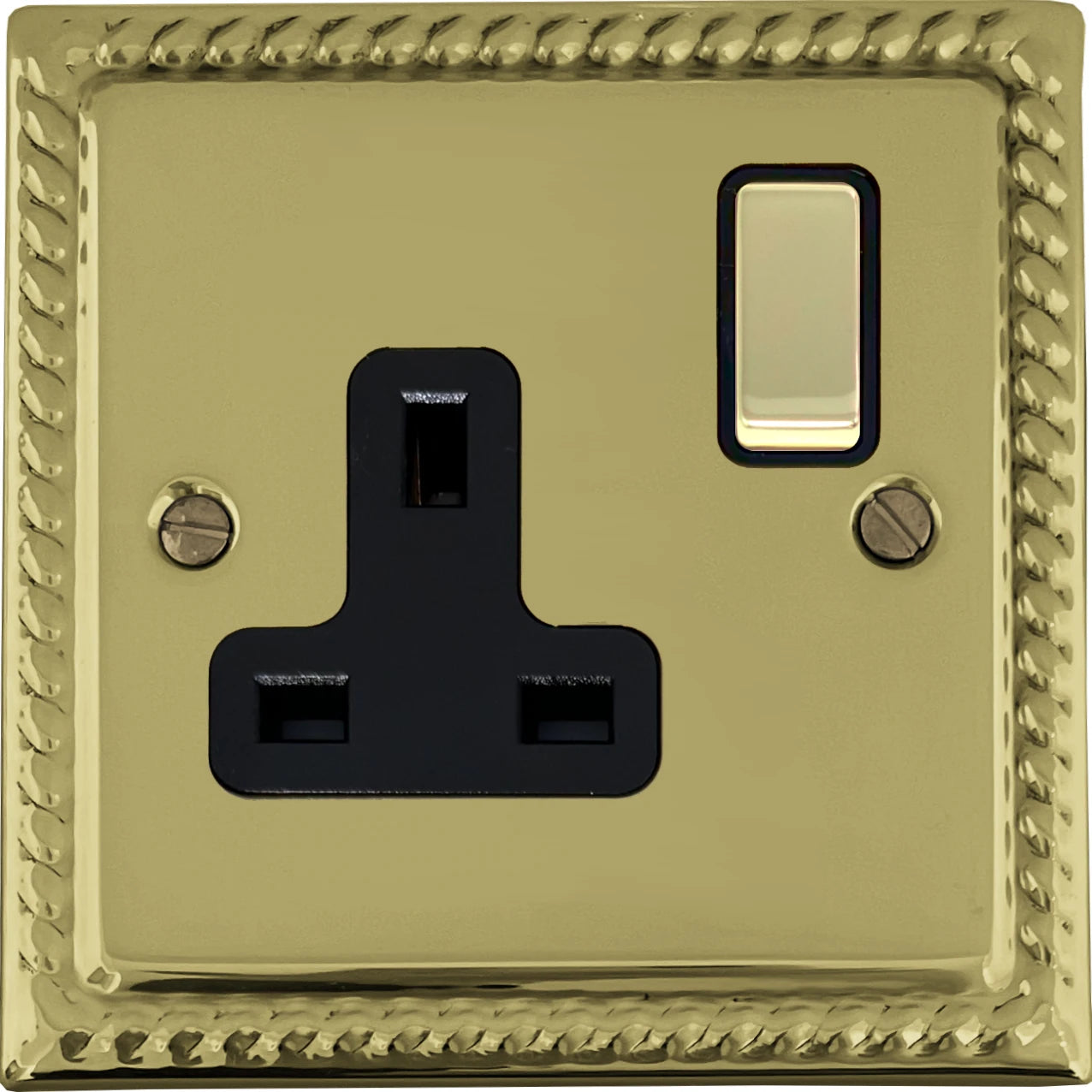 Georgian Polished Brass 1 Gang Switched Socket