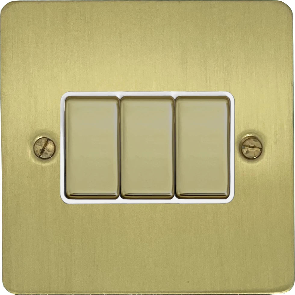 Flat Satin Brass 3 Gang Switch
