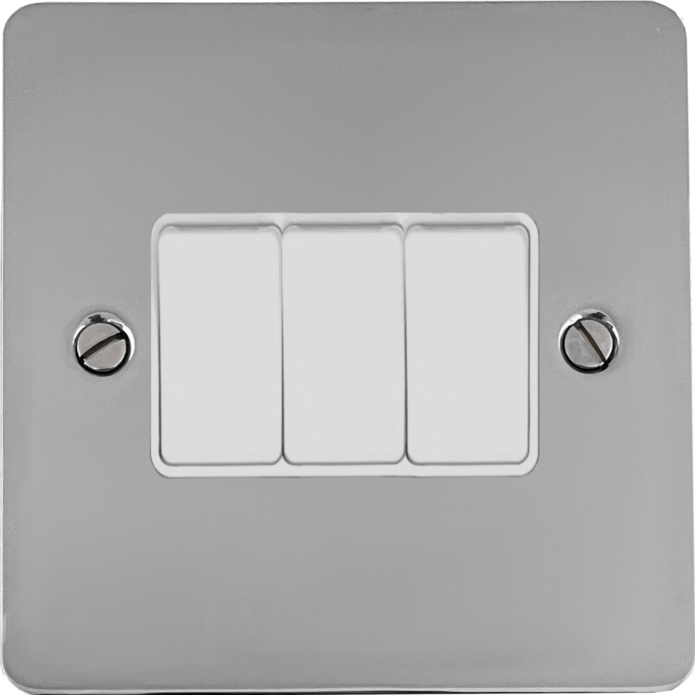 Flat Polished Chrome 3 Gang 2 Way Switch