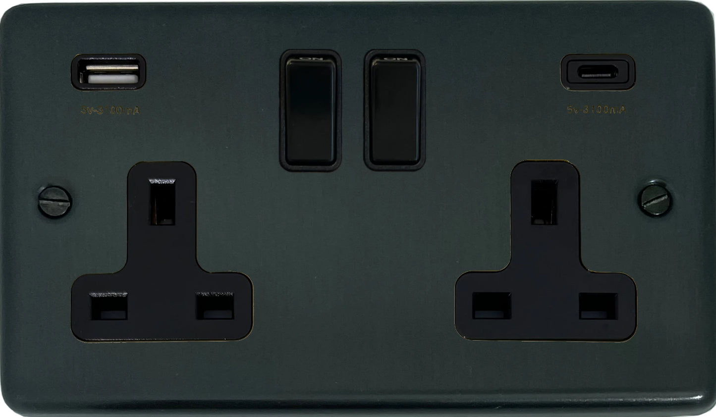 Contour Black Bronze 2 Gang Socket with USBC