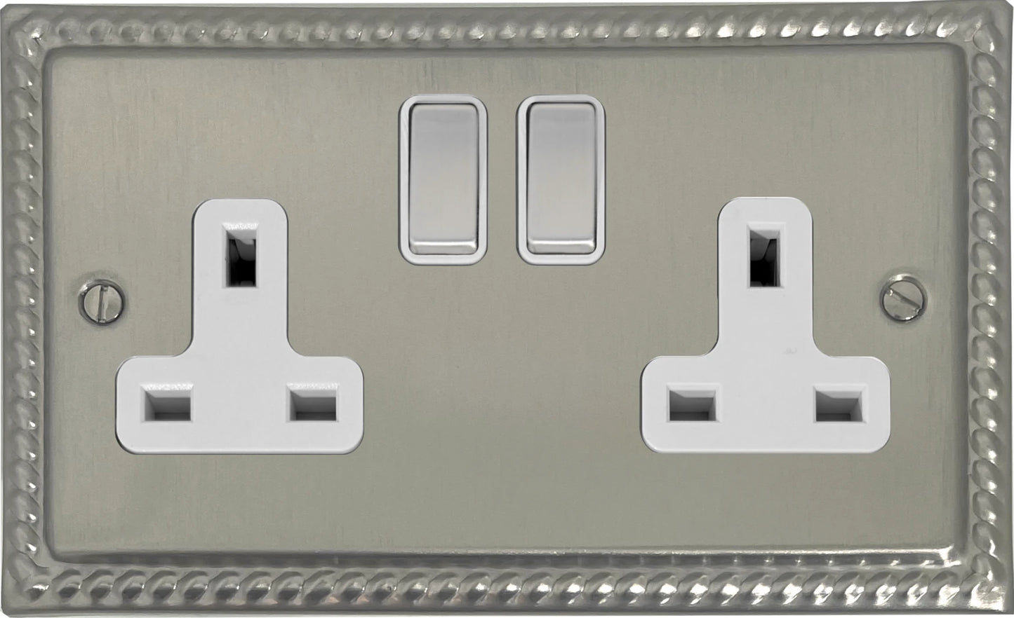 Georgian Satin Nickel 2 Gang Socket