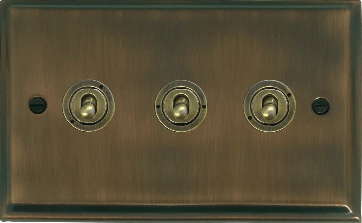 Deco Antique Brass 3 Gang Toggle Switch