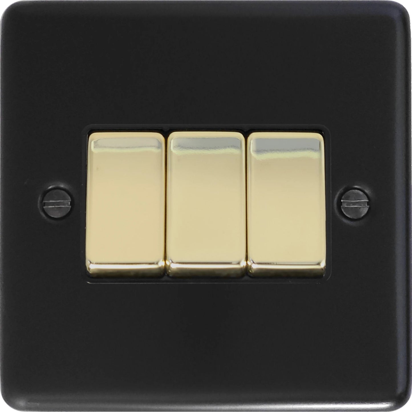Contour Flat Black 3 Gang Switch (Brass Switches)