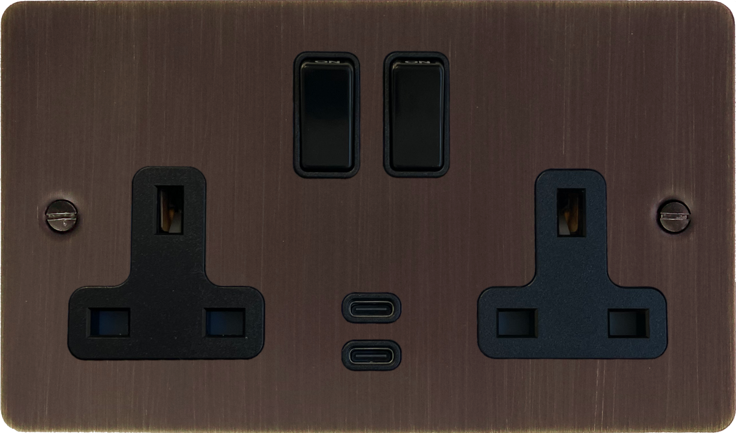 Flat Antique Copper 2 Gang Socket with USBC