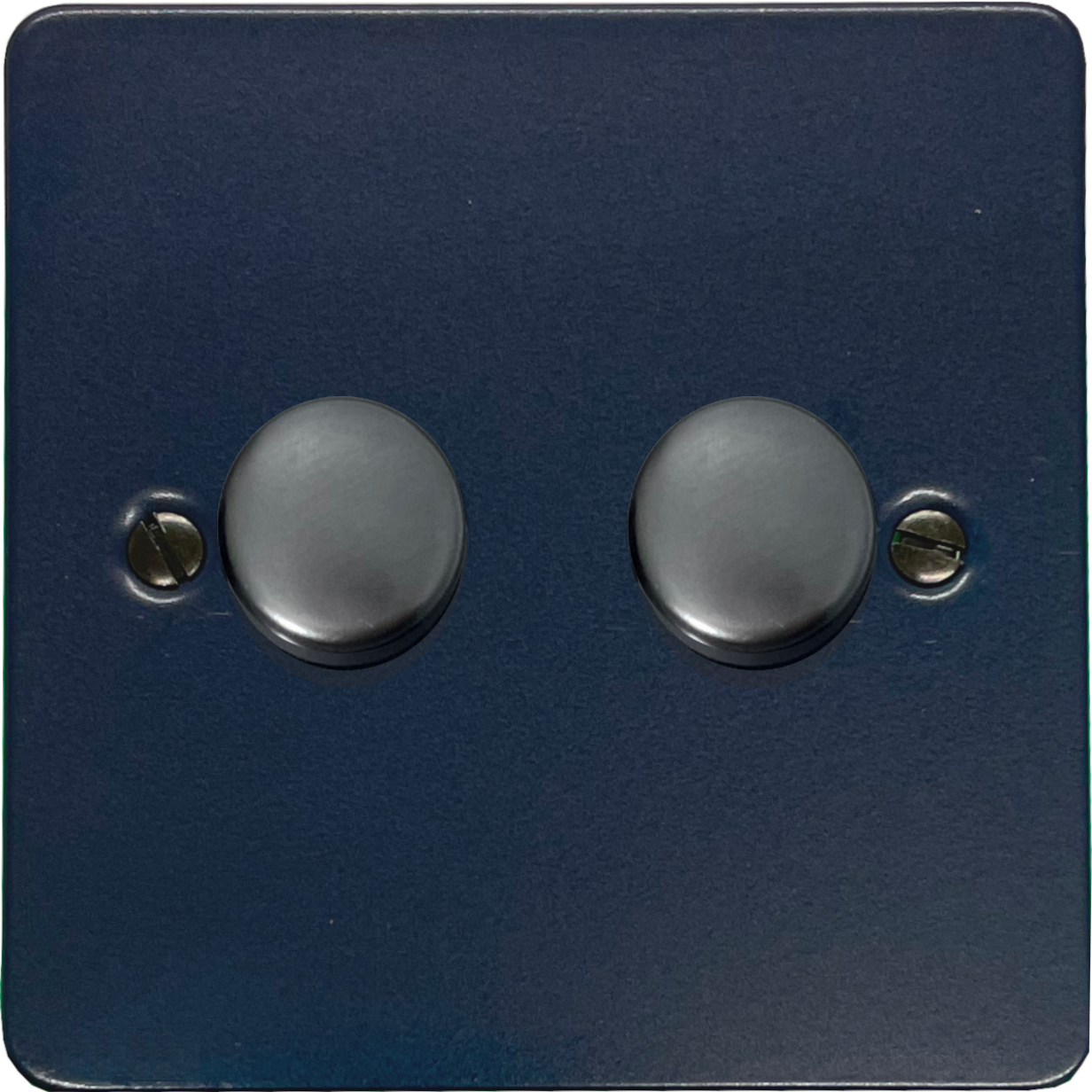 Flat Blue 2 Gang LED Dimmer (Black Caps)