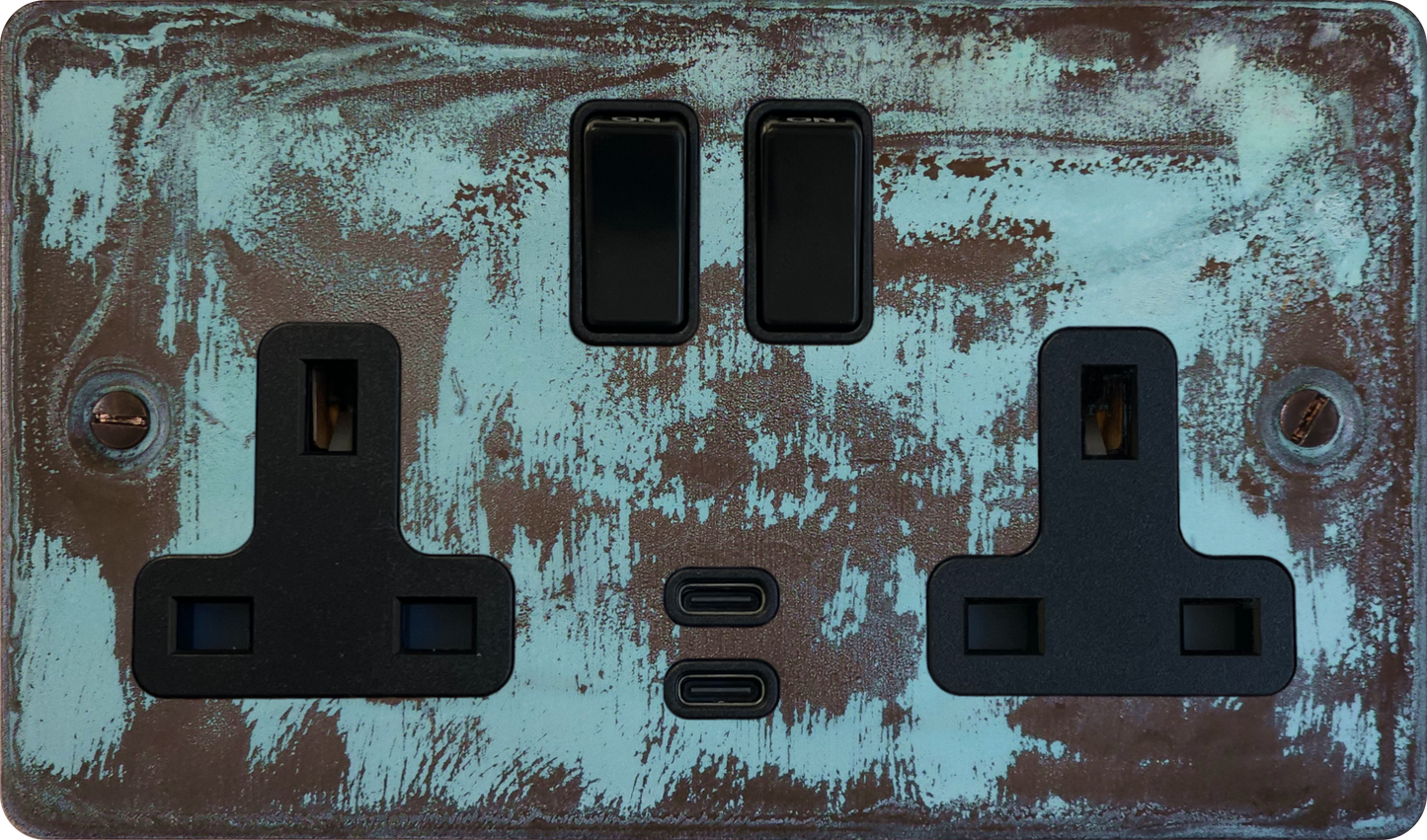 Flat Verdigris 2 Gang Socket with USBC