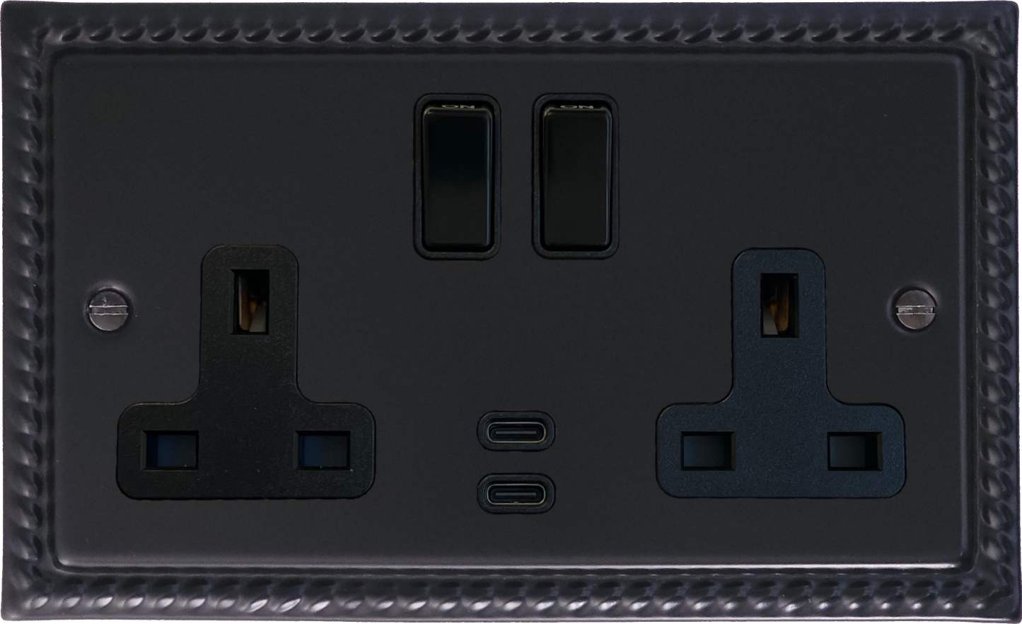 Georgian Flat Black 2 Gang Socket with USBC