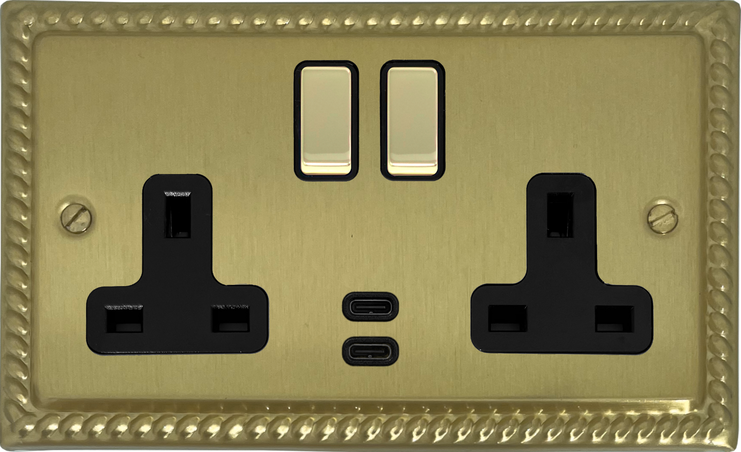 Georgian Satin Brass 2 Gang Socket C/W USBC Ports