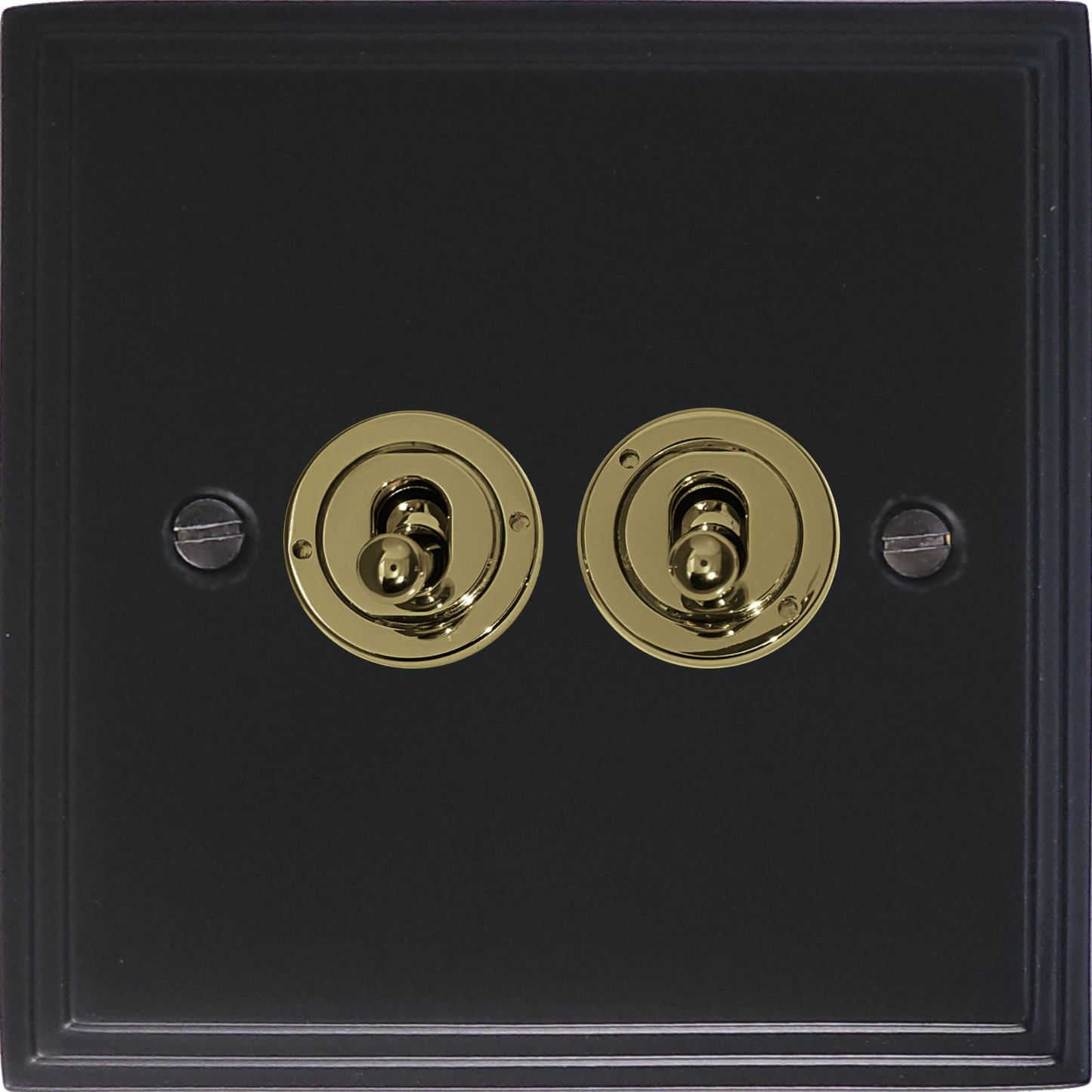 Victorian Flat Black 2 Gang Toggle (Polished Brass Toggle)