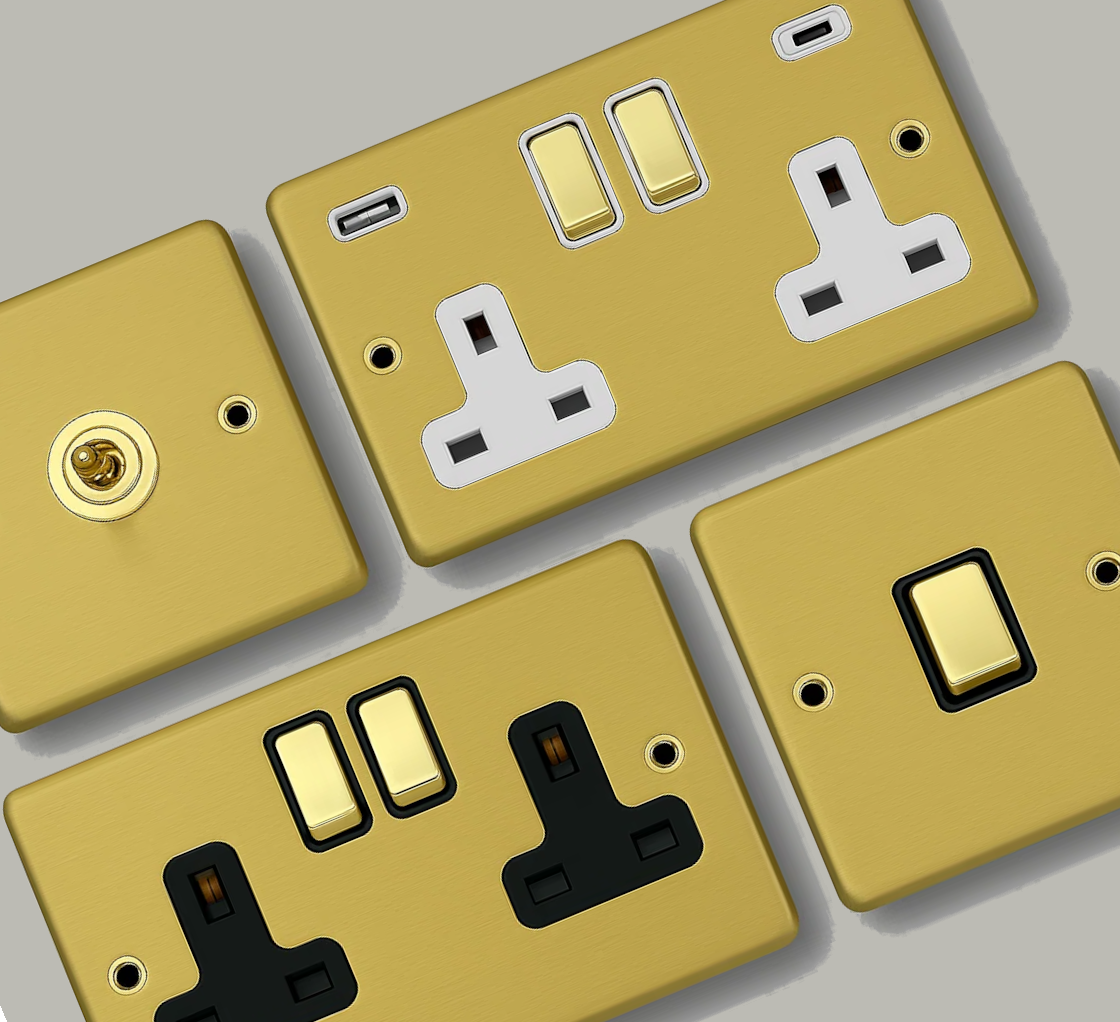 Contour Satin Brass Sockets and Switches