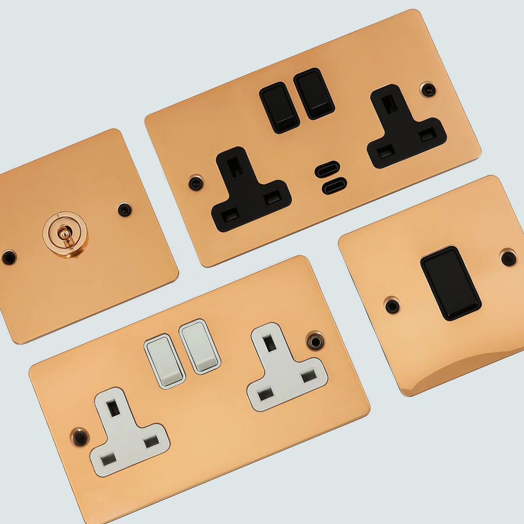 Flat Polished Copper Sockets and Switches