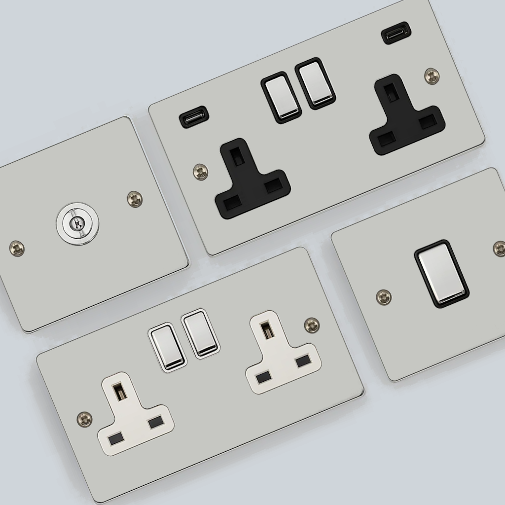 Flat Polished Chrome Sockets and Switches