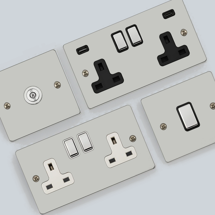 Flat Polished Chrome Sockets and Switches