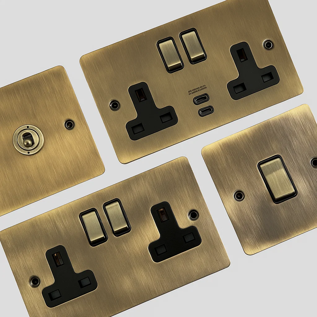 Flat Light Antique Brass Sockets and Switches