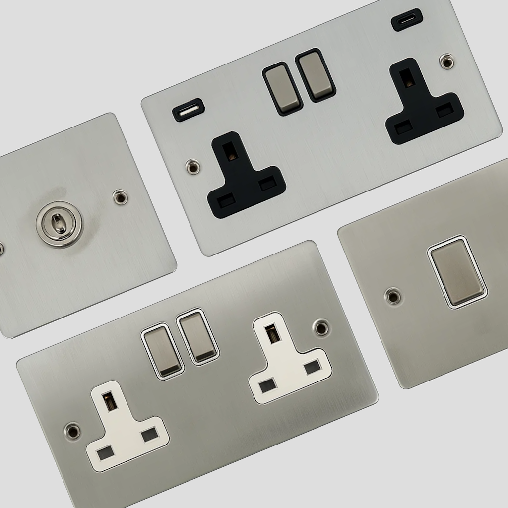 Flat Satin Chrome Sockets and Switches