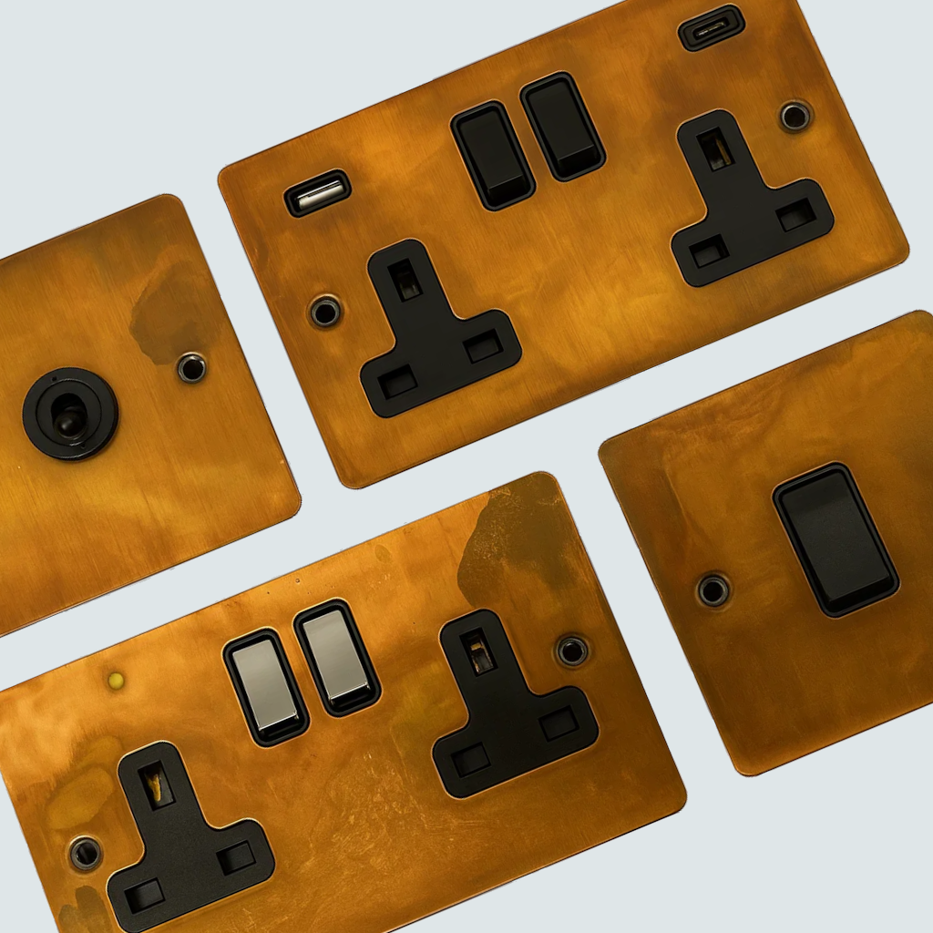 Flat Tarnished Copper Sockets and Switches