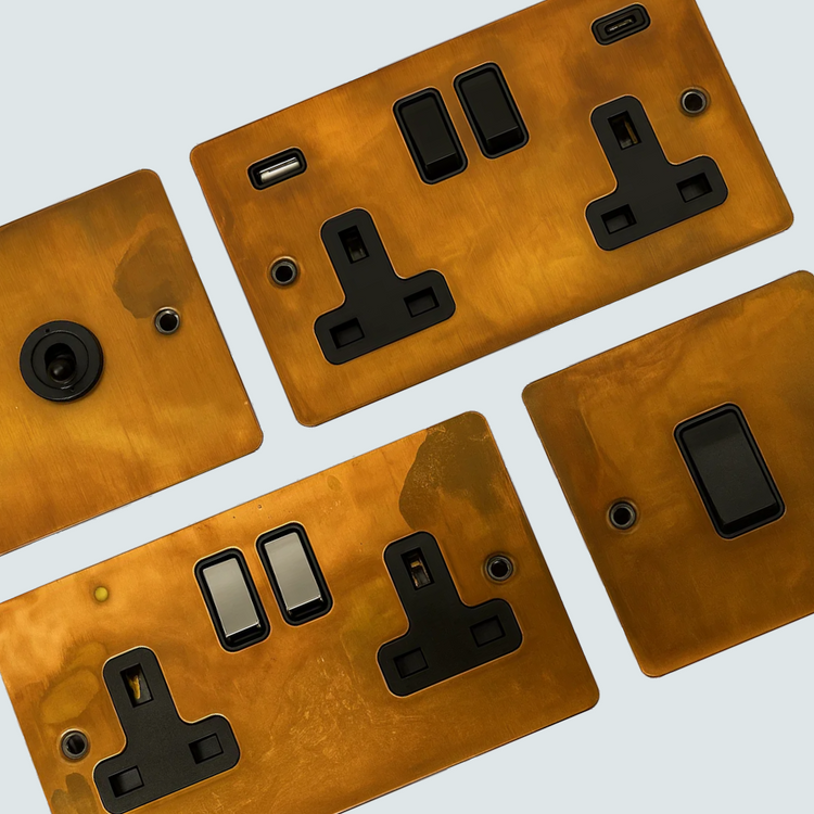 Flat Tarnished Copper Sockets and Switches