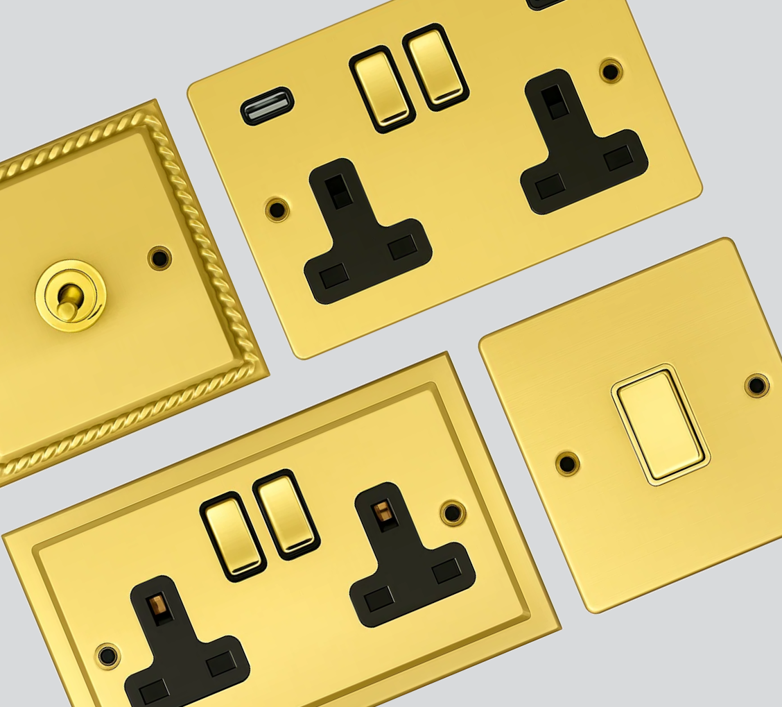 Satin Brass Sockets and Switches