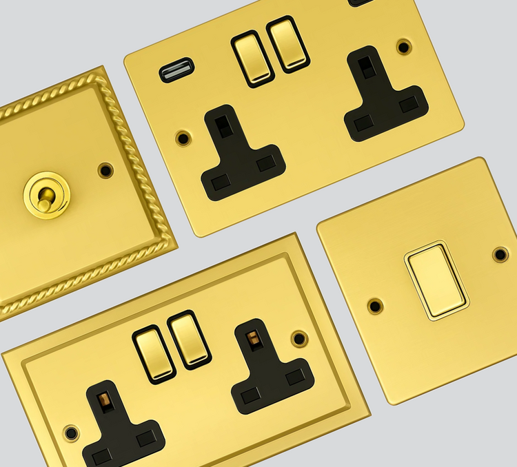 Satin Brass Sockets and Switches