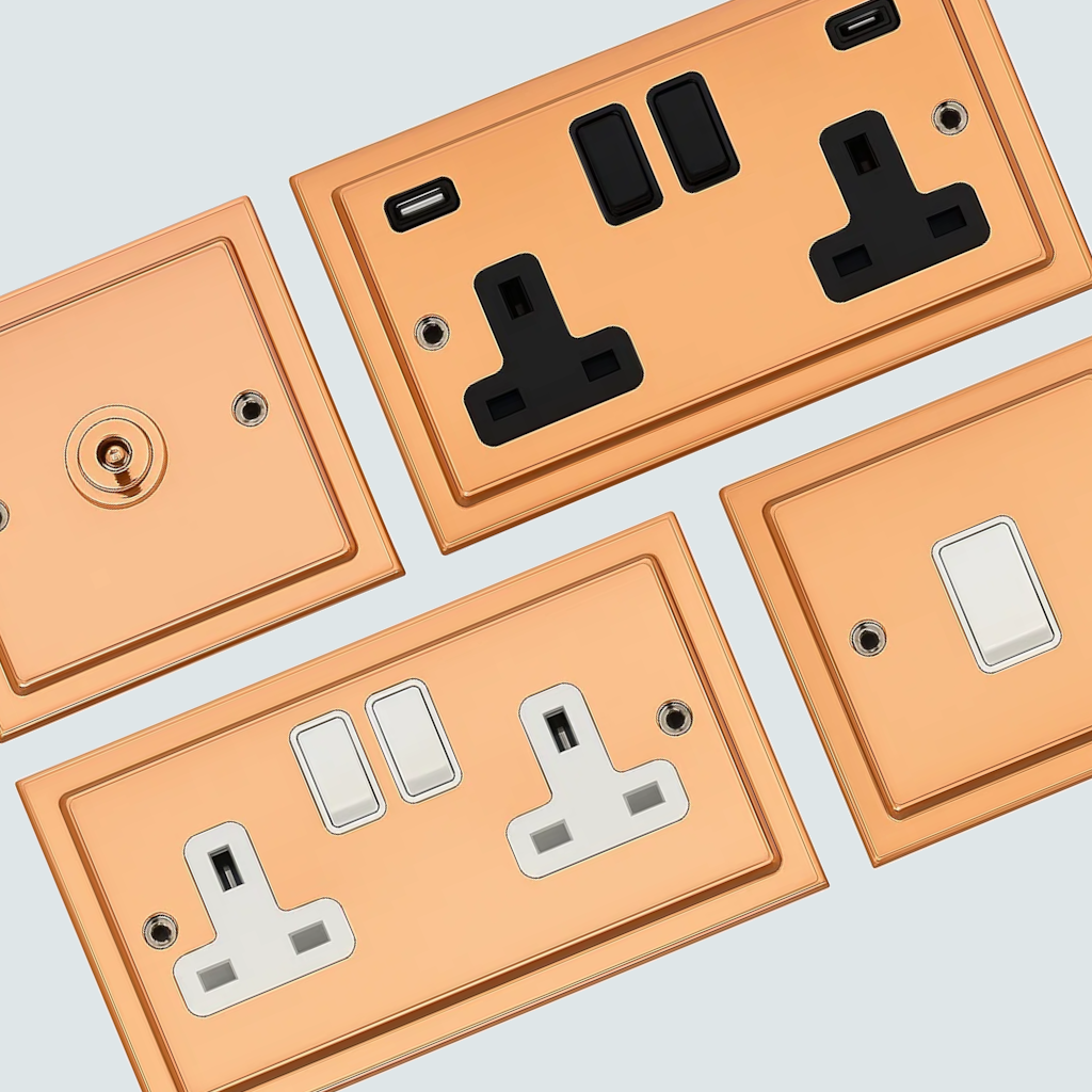 Victorian Polished Copper Sockets and Switches