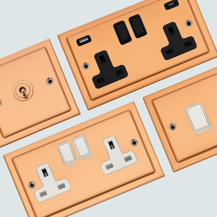 Victorian Polished Copper Sockets and Switches
