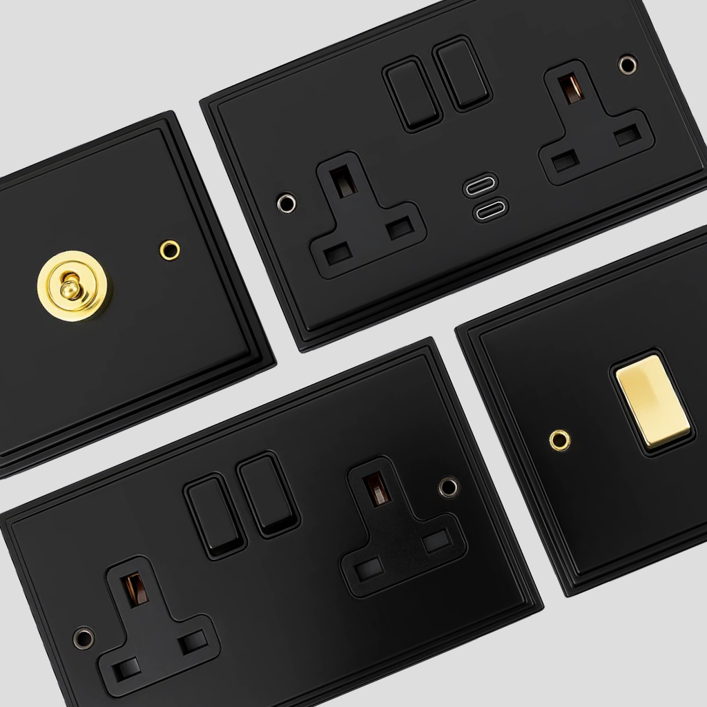 Victorian Cast Matt Black Sockets and Switches