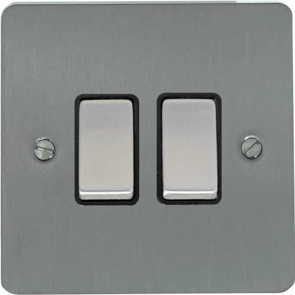 Flat Brushed Steel 2 Gang Switch
