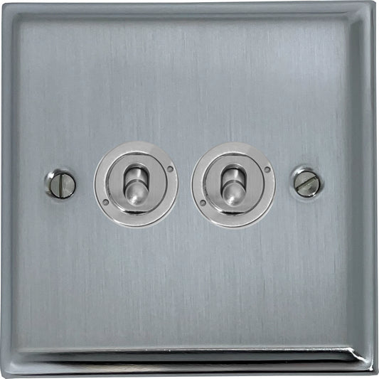 Deco Satin Chrome 2 Gang 2 Way Toggle (Brushed Steel Toggle)