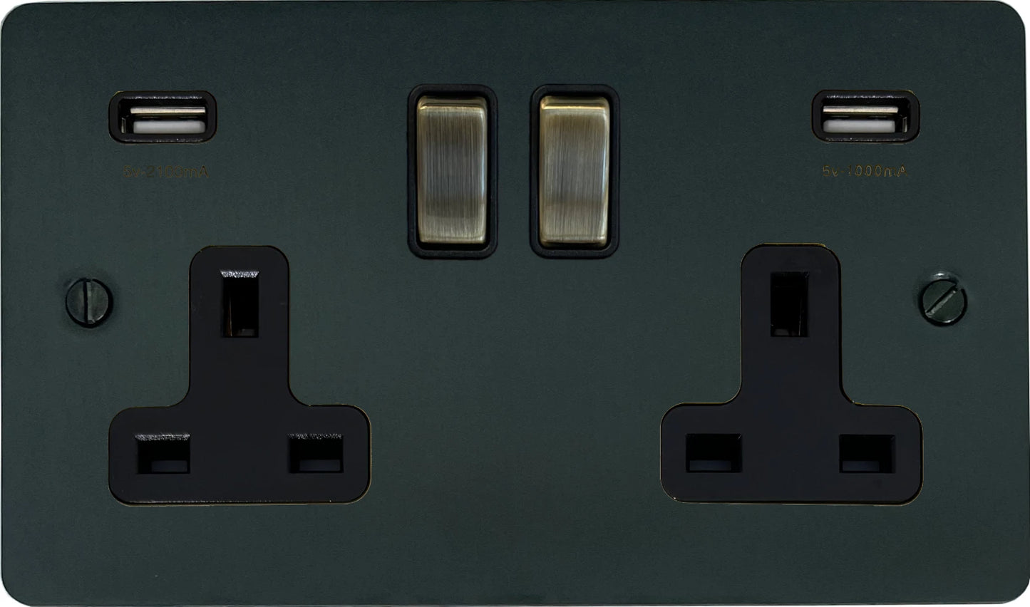 Flat Black Bronze 2 Gang Socket C/W USB