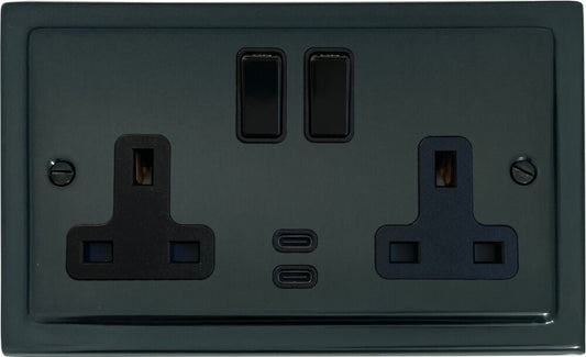 Victorian  Black Bronze  2 Gang Socket with USBC